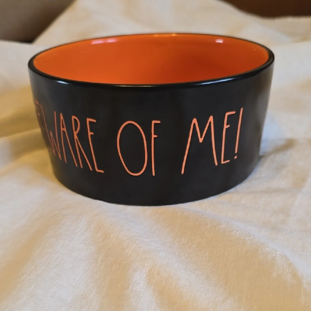 Rae Dunn Beware Of Me Black And Orange Ceramic Halloween Pet Bowl